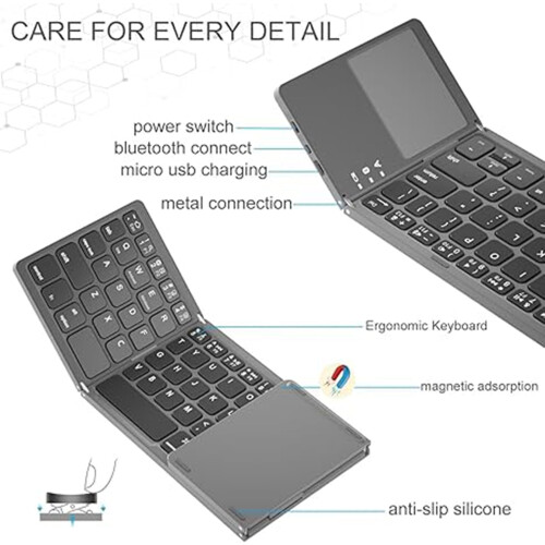 Πτυσσόμενο ασύρματο πληκτρολόγιο με touchpad, επαναφορτιζόμενο πληκτρολόγιο τσέπης 1