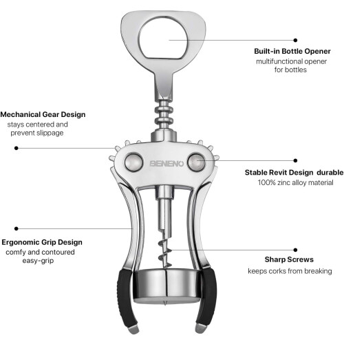 Premium Zinc Alloy Wing Corkscrew, Multifunctional Bottle Opener, compatible with Sharp Wine Corkscrew 1