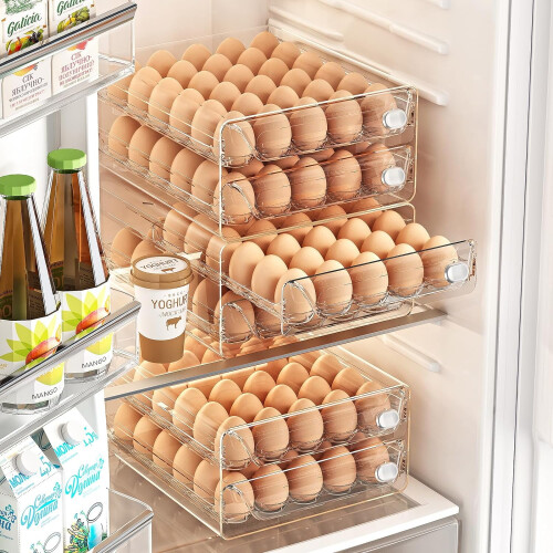 40 Egg Holder for Fridge, 2-Layer Stackable Egg Storage Container, BPA Free Clear Egg Tray Organizer for Refrigerator 2