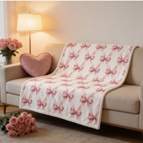 Pink Bow Flannel Throw Blanket 30x40 inch 2