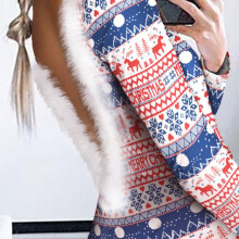 Women's Plus Size Snowflake Print Feather-Trim Onesie