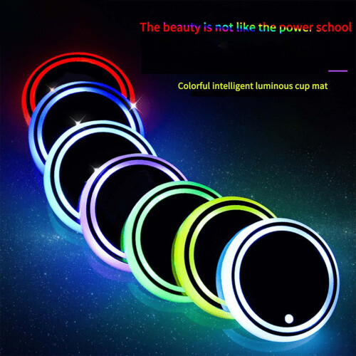 Car LED Cup Holder Lights 7-Color USB Rechargeable 1