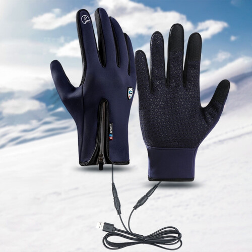 USB Heated Gloves Waterproof Touchscreen M Blue 2