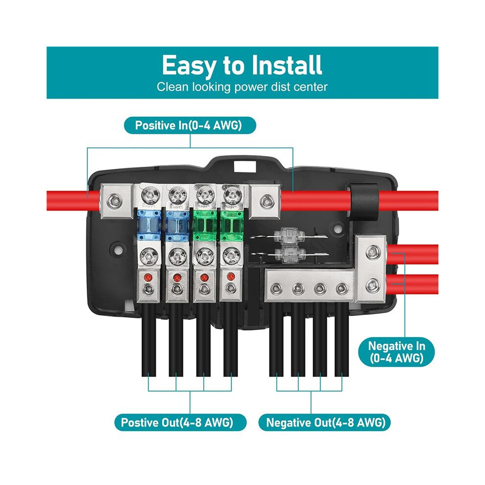 Power Distribution Block, Fused Power Distribution Block Car Audio 4 Way Midi Fuse Block For Auto Utv Boat Stereo Amp 6032797401702