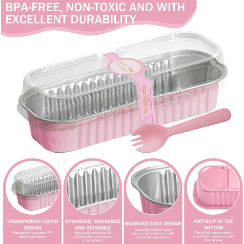 Mini Loaf Pans with Lids and Spoons Pink 50 pcs 2