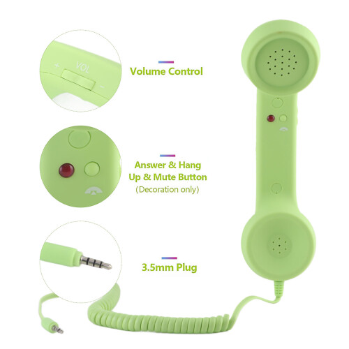 Green Vintage Phone Handset 3.5mm + USB-C (ABS) 2