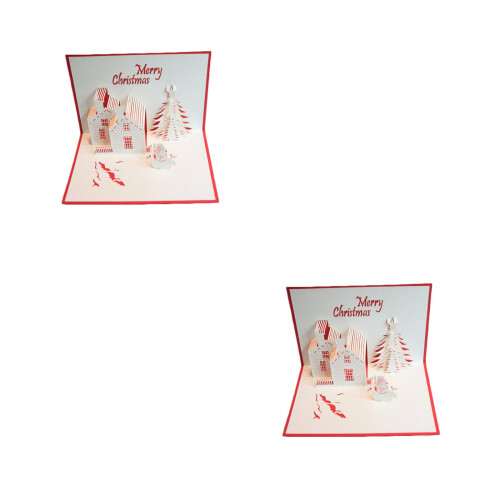 2Pcs Handwork 3D Christmas Cards Red Creative Anniversary Greetings 1