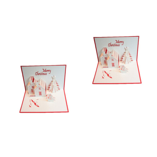 2Pcs Handwork 3D Christmas Cards Red Creative Anniversary Greetings 2