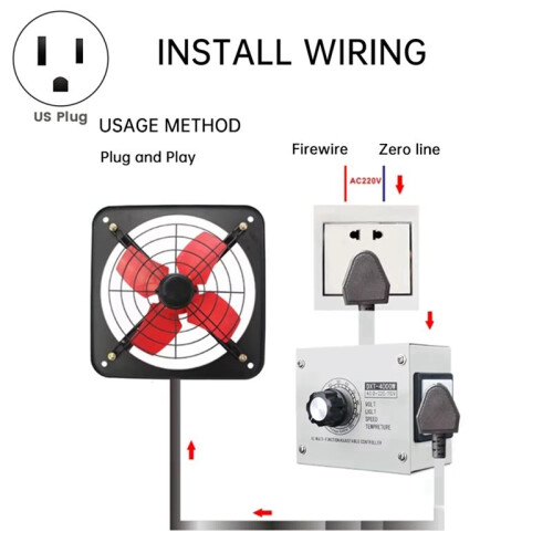 4000W SCR Adjustable Voltage Regulator AC 110V - Dimmer, Speed, Temperature Controller with Metal Casing US Plug 1