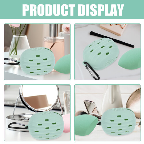 2Pcs Light Green Silicone Makeup Sponge Box Travel Puff Storage 2