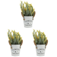 3Pcs Artificial Yellow Bonsai Plastic Potted Plants for Table Decor