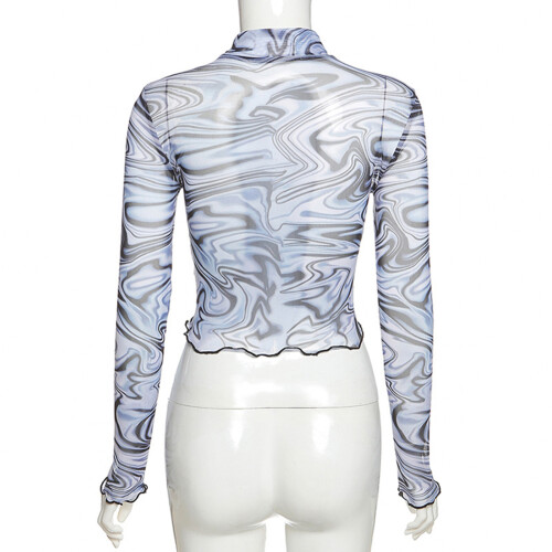 Εφαρμοστό Crop Top με Γραφική Τύπα, Διαφανή Tops για Γυναικεία Μακρυμάνικα, Ψεύτικη 1