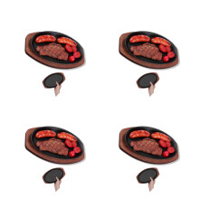 4Sets Household Iron Steak Grill Plates Wooden Serving Tray Included