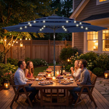 Outsunny 2.8 m Garden Parasol Umbrella with Light, Patio Umbrella, Navy Blue