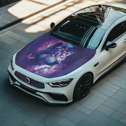 Κάλυμμα καπό αυτοκινήτου Purple Galaxy Wolf – Προστατευτικό από μαλακό πολυεστέρα, 1