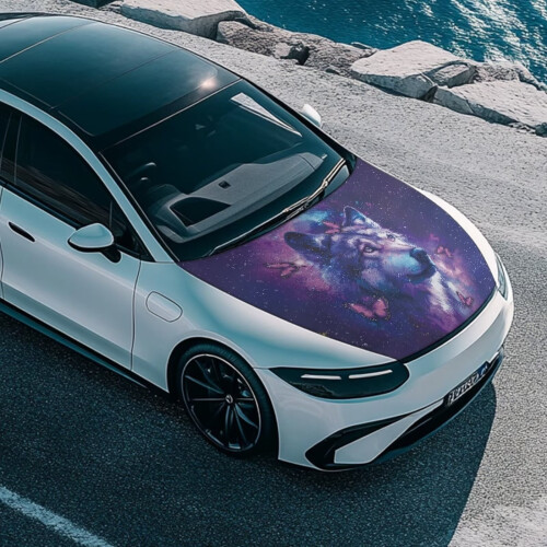 Κάλυμμα καπό αυτοκινήτου Purple Galaxy Wolf – Προστατευτικό από μαλακό πολυεστέρα, 2