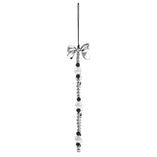 3Pcs Bowknot Phone Wrist Strap Silver Beaded Charm Decorative Lanyard 1