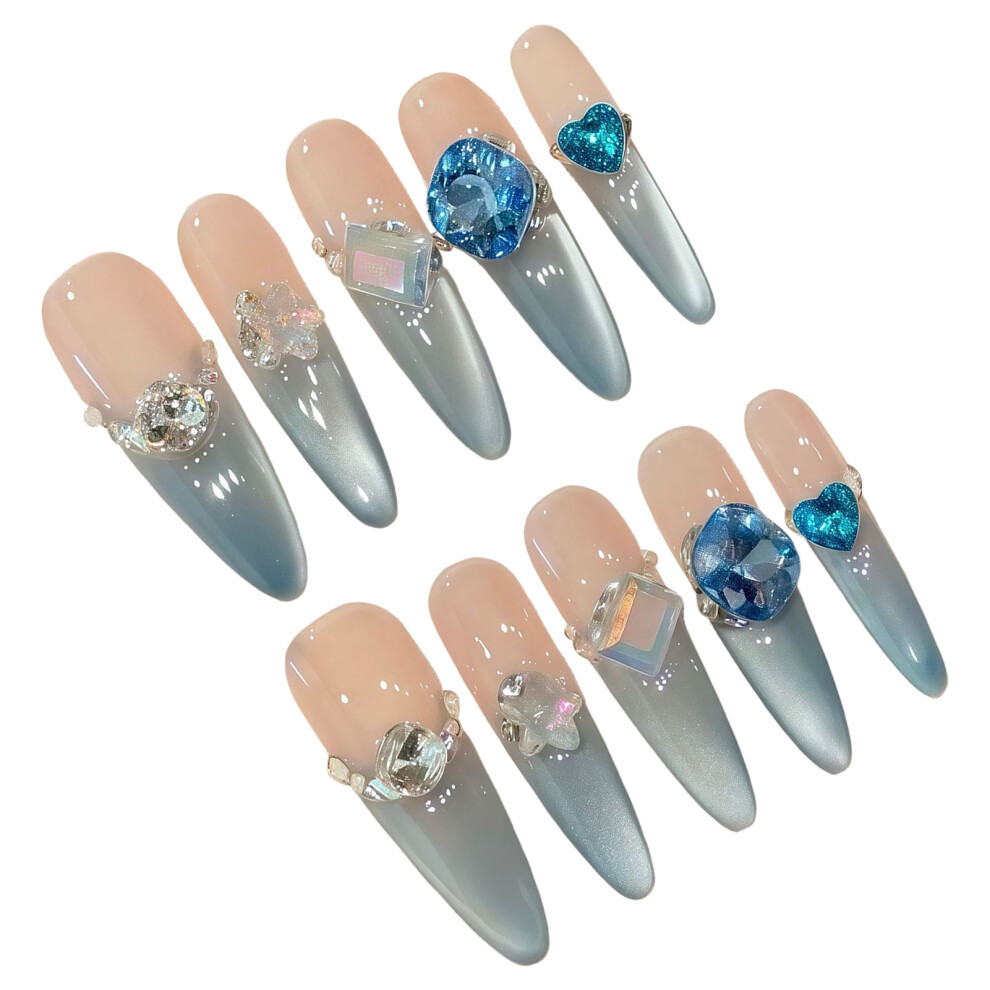Penghui-Toys (L) Blue Cat Eyes Tip Artificial Nails Finger Long Lasting Safe Material Waterproof False Nails For Girlfriend Wife Women An