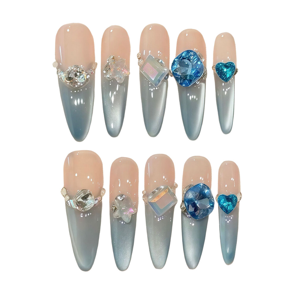 Penghui-Toys (Xs) Blue Cat Eyes Tip Artificial Nails Finger Long Lasting Safe Material Waterproof False Nails For Girlfriend Wife Women An