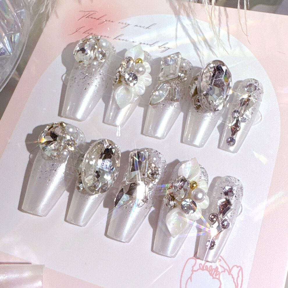 Reach-Tools White Glitter Long Fake Nails For Women