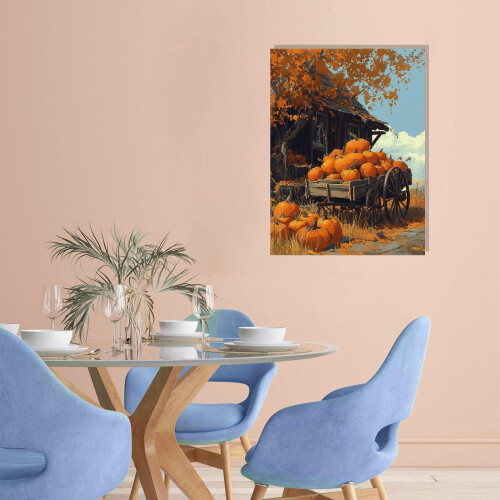 Rustic Pumpkin Cart Canvas Wall Art 12x16in 1