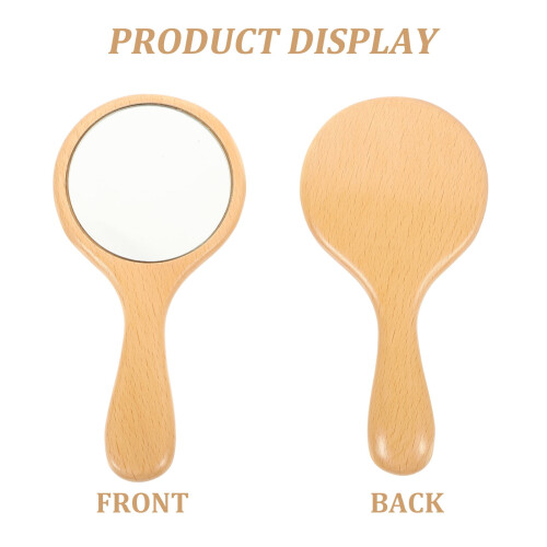 Handheld Hand Mirror Portable Khaki Wood Frame 1 Pack 1
