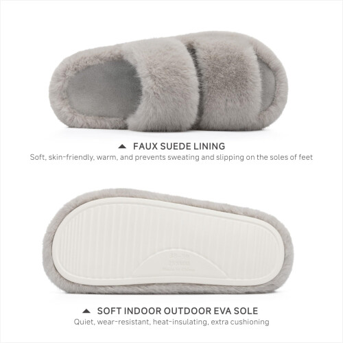 Γυναικείες παντόφλες Memory Foam Fuzzy, με ανοιχτά δάχτυλα από τεχνητή γούνα και δύο 2