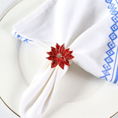 6 stk. serviettringer juleblomster serviettholder til juleborddekorasjon 2