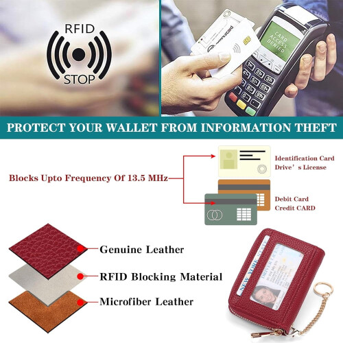 Θήκη πιστωτικών καρτών RFID από γνήσιο δέρμα, πορτοφόλι πολλαπλών θέσεων με 1