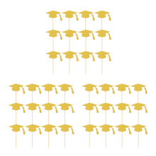 72Pcs Golden Graduation Hat Cupcake Toppers Paper Bamboo Decor