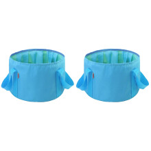 2Pcs Portable Blue Foldable Bucket Outdoor Car Camping Soak Washbasin