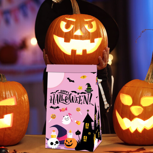 12 τεμάχια χαριτωμένες τσάντες με δώρα για το Halloween (4 στυλ) + 18 αυτοκόλλητα – 1
