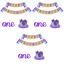 3Sets Colorful Pull Flag Birthday Hat Cake Topper Party Decoration Set