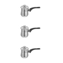 3Pcs Silver Coffee Pot Stainless Steel Milk Pan Stove Top Use