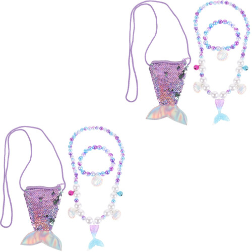 2Ensembles Collier Queue De Sirène Violet Bracelet Pour Fille