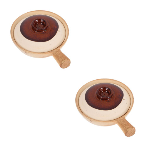 2Pcs Ceramic Beige Stew and Soup Pot Kitchen Cookware