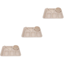3Sets Straw Section Plates Beige Unbreakable Kids Dinner Set