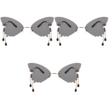 3Paren Trendy Zwarte Rimless Zonnebril St Feest Accessoires