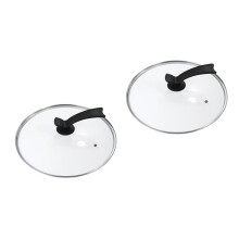 2Pcs Tempered Glass Pot Lid with Black Handle and Steel Edge
