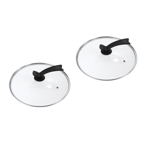 2Pcs Tempered Glass Pot Lid with Black Handle and Steel Edge