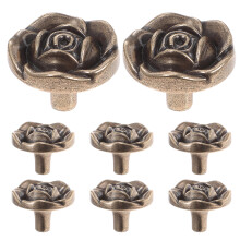8Pcs Zinc Alloy Vintage Flower Knobs Coffee Color for Home Cabinets