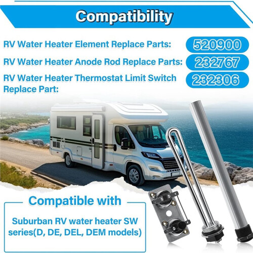 RV Water Heater Elements Kit Compatible with Suburban Water Heater,Include Magnesium Anode Rod,Electric Heating Element 1