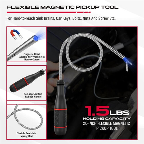 4 Pack Telescoping Magnetic Pickup Tool with 3/4/6in Magnetic Trays, Magnet Flexible Spring Stick, Retrieving Sweeper 2