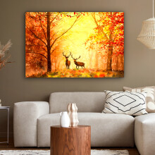 Framed Canvas Wall Art 47"x31" Autumn deers Canvas painting for Livingroom Bedroom
