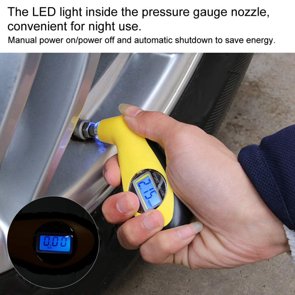Digital Tire Pressure Gauge, Lcd Backlight, Psi/Kpa/Bar, Yellow 9361393283540