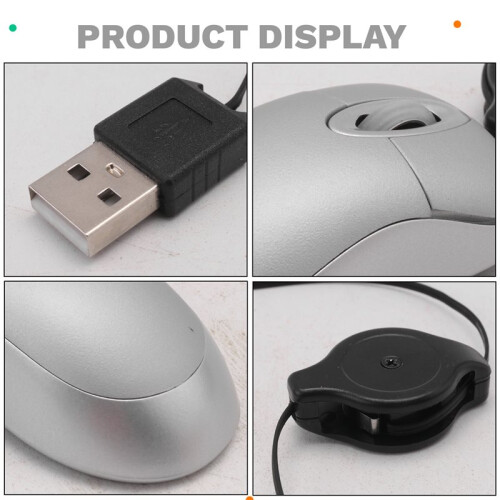 USB Wired Mouse Retractable Cable Tiny Small Mouse 1600 DPI Optical Compact Travel Mice for Windows 98 2000 XP Vista Ve (Silver) 1