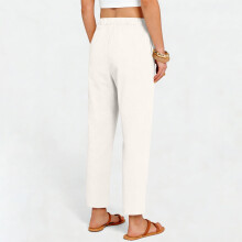 Women's White Ankle Capris Polyester Casual Pants Size M