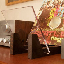 Vinyl Record Storage Holder Large Capacity Acrylic Ends Display Stand Wooden LP Vinyl Album Desktop Rack