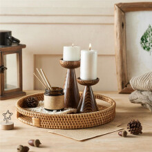 Rattan Serving Tray 30cm, Woven Serving Trays with Handles for Home,Round Dining Table Tray,Wicker Serving Basket