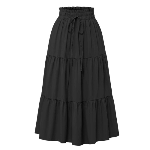 Γυναικεία Μαύρη Φούστα Maxi XXL – Φούστα με Ελαστική Μέση, Ψηλόμεση, Κορδόνι σε 1
